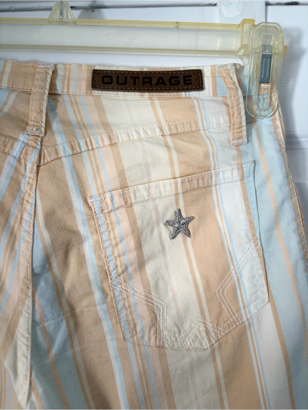 Vintage Y2K Outrage Italy Pastel Striped Flare Jeans Size 26 - Picture 9 of 14